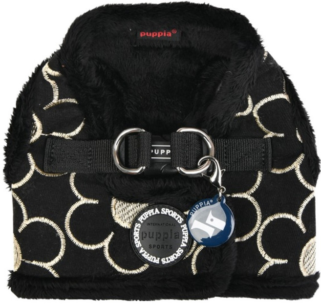 퍼피아 반려동물 포근한 데이지 자수 조끼형 하네스, 블랙, 1개