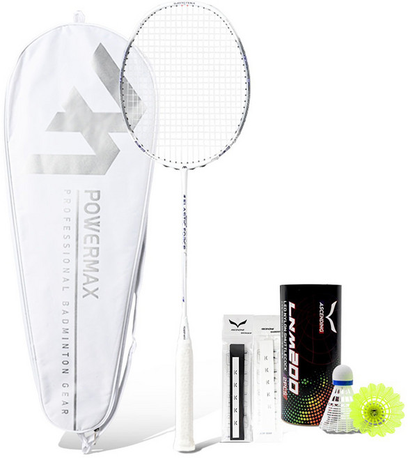 POWERMAX 全碳纖維超輕量羽球拍 Elastic Force 白色 + 灰色, 1個, PMR1008-WG