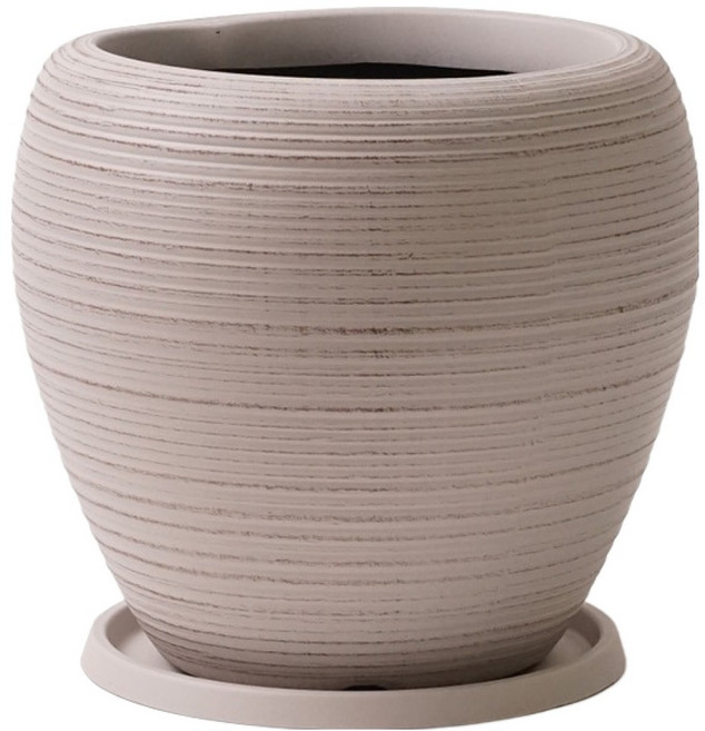 morningscent 인테리어 플라스틱 대형 블루밍볼 애플화분 + 화분받침 세트, 라이트그레이, 1세트