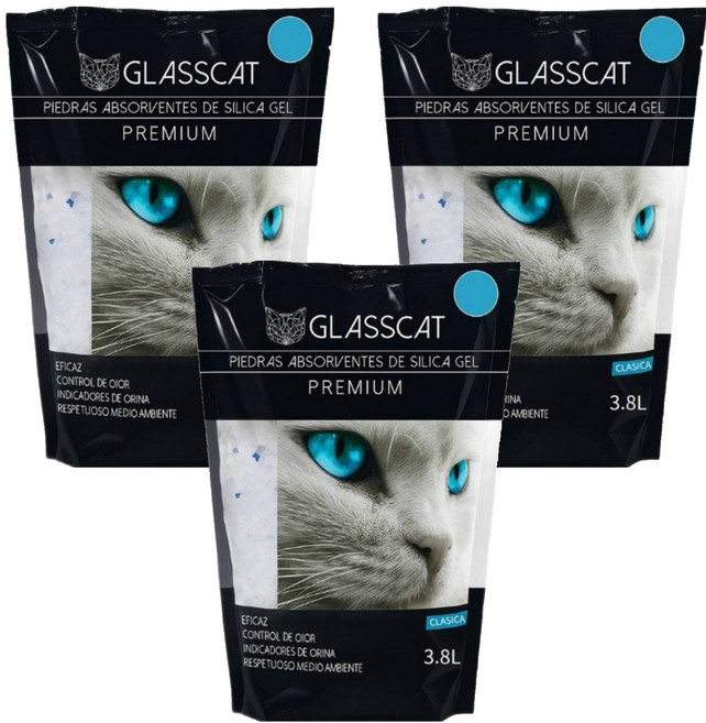 GlassCat 고양이 흡수형 Premium 실리카 모래, 3개, 3.8L, 무향