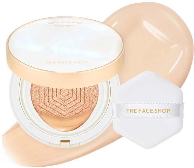 THE FACE SHOP 菲詩小舖 黃金膠原蛋白淡斑安瓶氣墊粉餅, 201號 杏桃米色, 1個