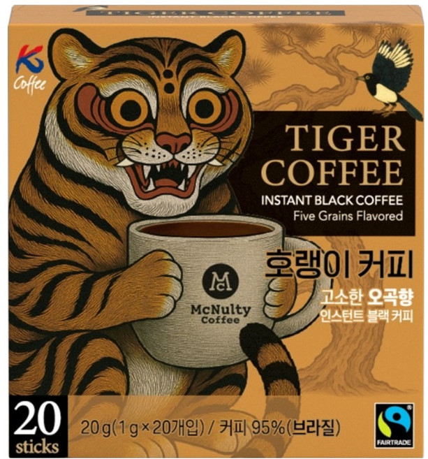 맥널티커피 호랭이 커피스틱 오곡향 블랙, 1개, 20개입, 1g