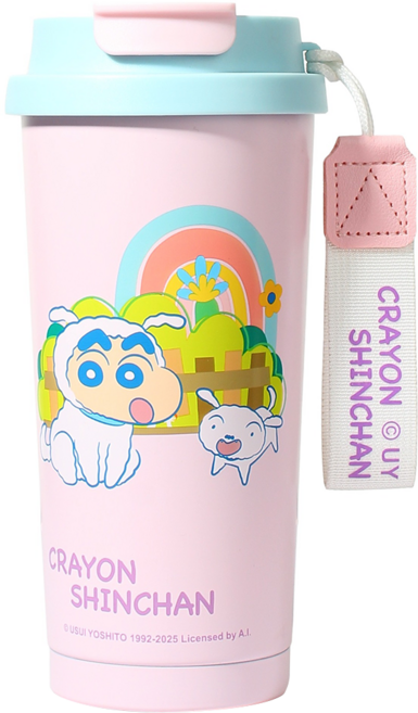 MTuTU 萌兔兔 蠟筆小新 304保溫咖啡杯, 粉藍色, 1個, 500ml