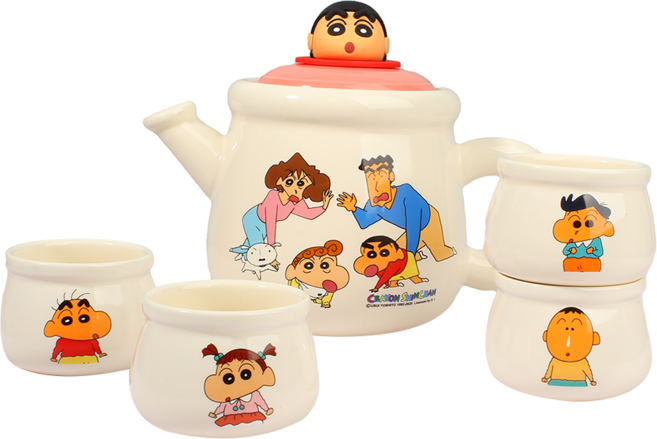 MTuTU 萌兔兔 蠟筆小新 Family陶瓷茶壺套組, 小新款, 1套, 茶壺 + 茶杯4個