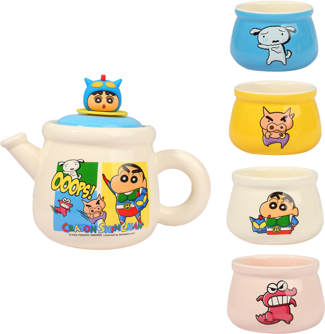 MTuTU 萌兔兔 蠟筆小新 Family陶瓷茶壺套組, 超人款, 1套, 茶壺 + 茶杯4個