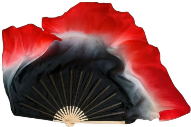 마켓피아 그라데이션 실크 전통 무용부채 05 36 x 30 cm, 블랙 + 레드, 1개