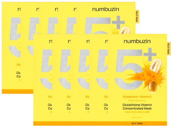 Numbuzin 5號 維他命C噴霧製成的穀胱甘肽薄膜面膜, 1入, 10個