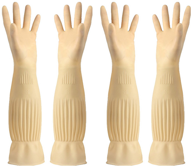 solve living 長手腕乳膠手套 雙手通用套組 45cm, 米色, 中(M), 2套