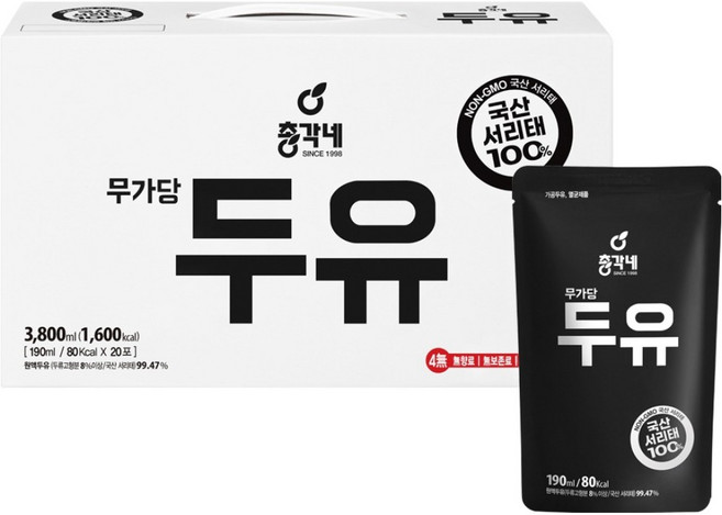 총각네 국산 서리태 무가당 두유, 190ml, 20개