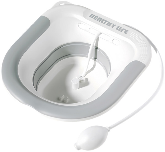 YUNMI 免蹲馬桶坐浴盆 氣壓沖洗式浴盆 矽膠折疊通用水盆 月子盆 痔瘡泡盆 術後護理盆, 灰色, 1個