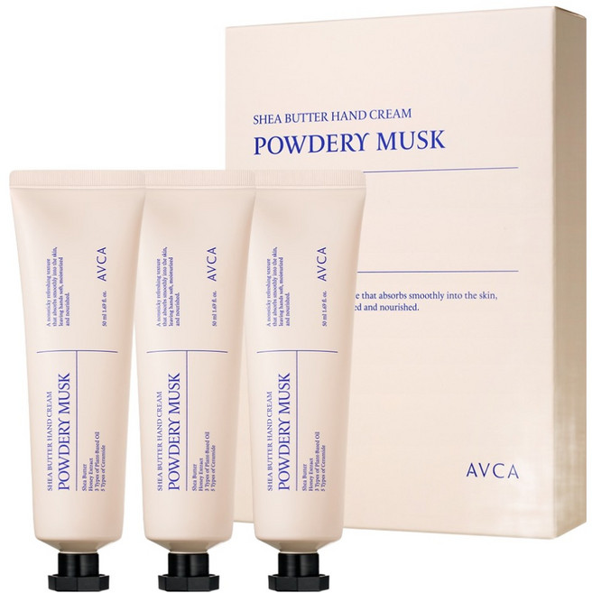 아브카 시어버터 핸드크림 파우더리 머스크, 3개, 50ml