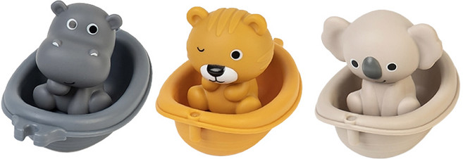 OhBabyLaugh 堆疊漂漂船 3件組, 無尾熊 + 河馬 + 老虎, 1套
