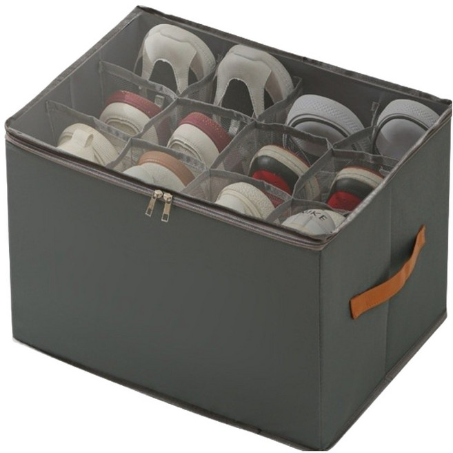 메이크마인 깔끔한 신발정리함 12칸 뚜껑형 접이식 수납함 보관함, 그레이, 1개