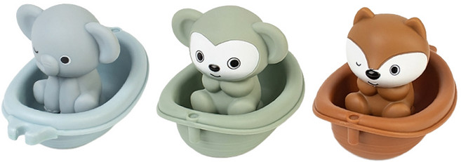 OhBabyLaugh 堆疊漂漂船 3件組, 大象+猴子+狐狸, 1套