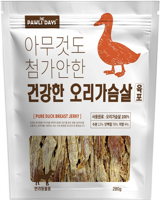 폴리데이 강아지 아무것도 첨가안한 건강한 육포, 280g, 1개, 오리가슴살