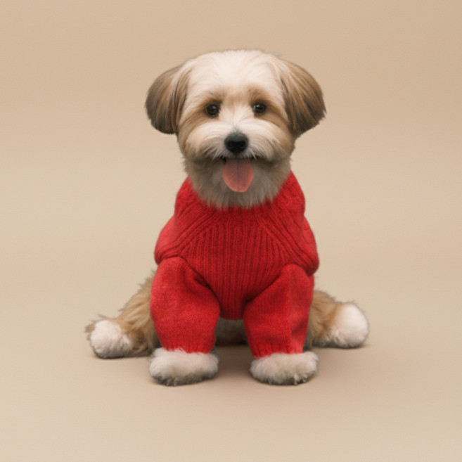 헤지스 강아지 셔틀렌드 울 꽈베기 니트, 레드, 1개