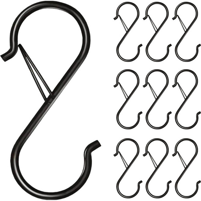 TheLiving 잠금형 다용도 S자 고리, 블랙, 10개