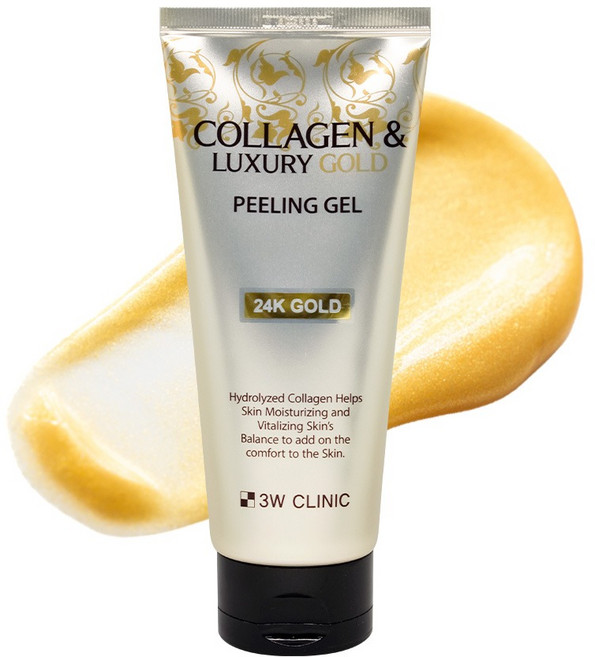 3W CLINIC 膠原蛋白&奢華黃金去角質凝膠, 1個, 180ml