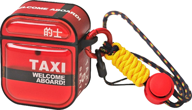 Wakcas 的士造型耳機保護殼 附編織手繩, 紅色, 1個, Airpods 4
