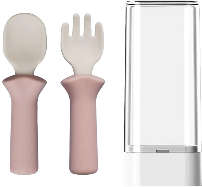 모두아이 유아용 모두얌 스푼 + 포크 + 케이스 세트, 소프트 핑크, 1세트 - 쿠팡