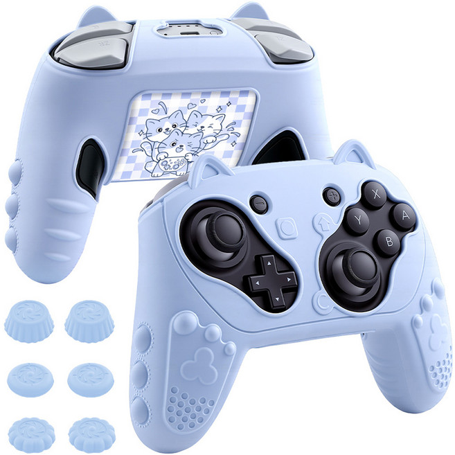 호후 닌텐도 스위치2 프로콘2 실리콘 그립 케이스 냥그립, 고양 블루, 1개, Cat-Grip Pro