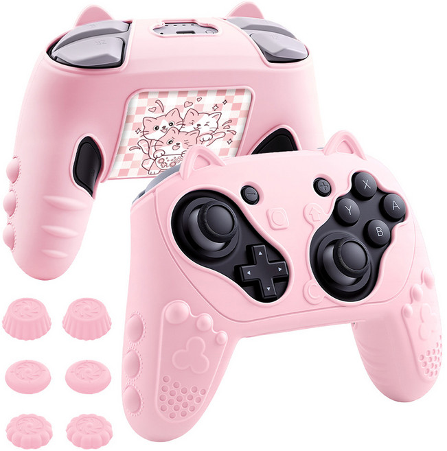 호후 닌텐도 스위치2 프로콘2 실리콘 그립 케이스 냥그립, 고양 핑크, 1개, Cat-Grip Pro