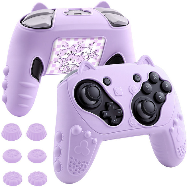 호후 닌텐도 스위치2 프로콘2 실리콘 그립 케이스 냥그립, 고양 퍼플, 1개, Cat-Grip Pro