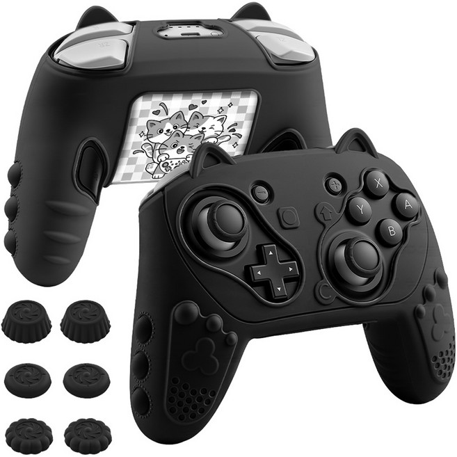 호후 닌텐도 스위치2 프로콘2 실리콘 그립 케이스 냥그립, 고양 블랙, 1개, Cat-Grip Pro