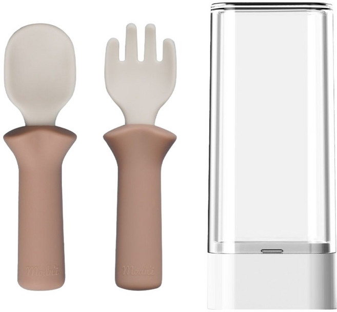 모두아이 유아용 모두얌 스푼 + 포크 + 케이스 세트, 샌드 베이지, 1세트