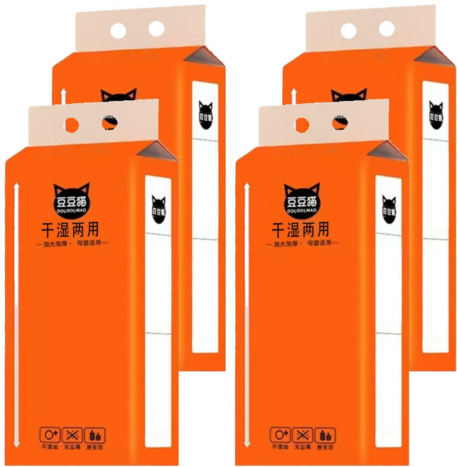 豆豆貓 乾濕兩用抽紙, 4包, 1入