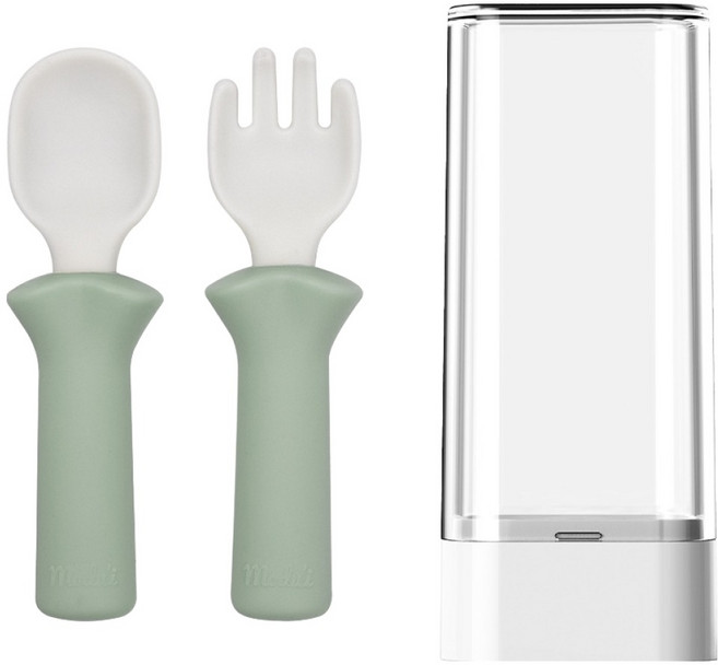 모두아이 유아용 모두얌 스푼 + 포크 + 케이스 세트, 그린릴리, 1세트