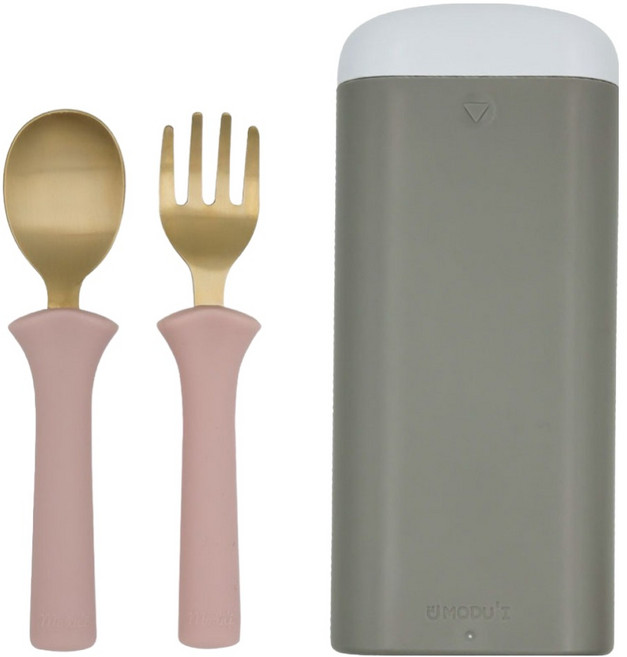 모두아이 방짜유기 스푼포크 2단계 케이스 세트, 소프트핑크, 1세트
