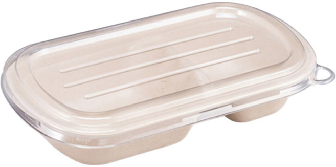 Me&MyWay 2格分隔盒 便當包裝用一次性紙漿容器 750ml + PET蓋組合, 25套