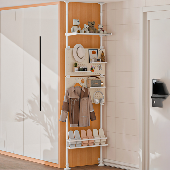 프란다스 DIY홀보드 무타공 고정식행거 다용도 문뒤 옷걸이 신발걸이 잡화 수납함, 화이트