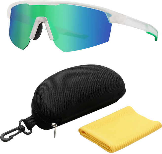 Quinta UV400 運動太陽眼鏡 附眼鏡盒 + 眼鏡布 QT17102, 透框藍綠片, 1個