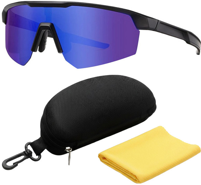 Quinta UV400 運動太陽眼鏡 附眼鏡盒 + 眼鏡布 QT17102, 黑框深藍片, 1個