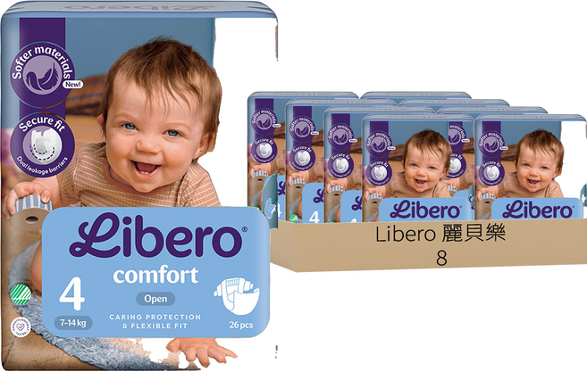 Libero 麗貝樂 嬰兒紙尿褲 Comfort 4號 7~14kg, 208個, 第4階段