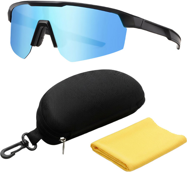 Quinta UV400 運動太陽眼鏡 附眼鏡盒 + 眼鏡布 QT17102, 黑框冰藍片, 1個