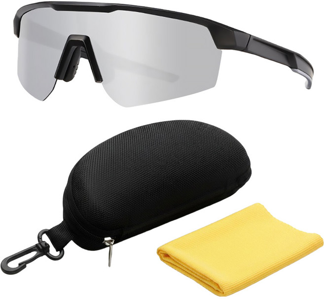 Quinta UV400 運動太陽眼鏡 附眼鏡盒 + 眼鏡布 QT17102, 黑框水銀片, 1個