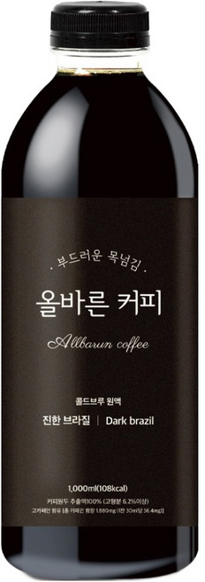 올바른커피 콜드브루 원액 진한브라질, 1L, 1개입, 1개