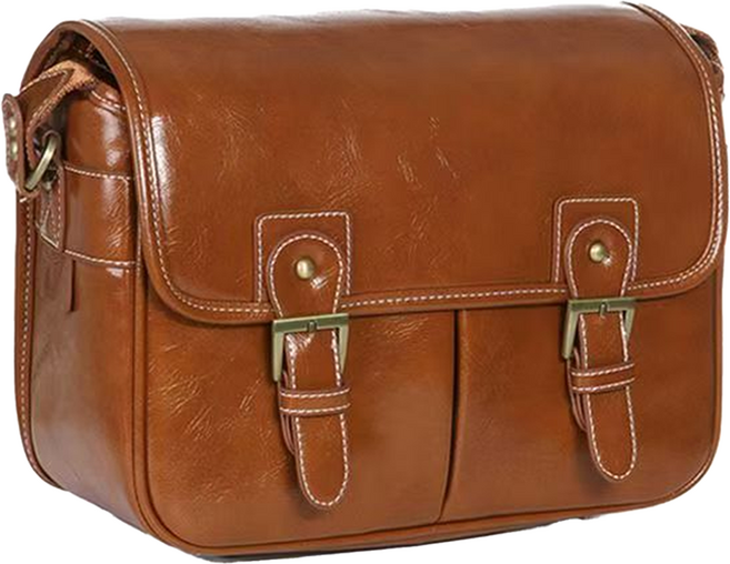 델리리움 빈티지 가죽 크로스 고급 카메라 숄더백 대형, 라이트 브라운, 1개