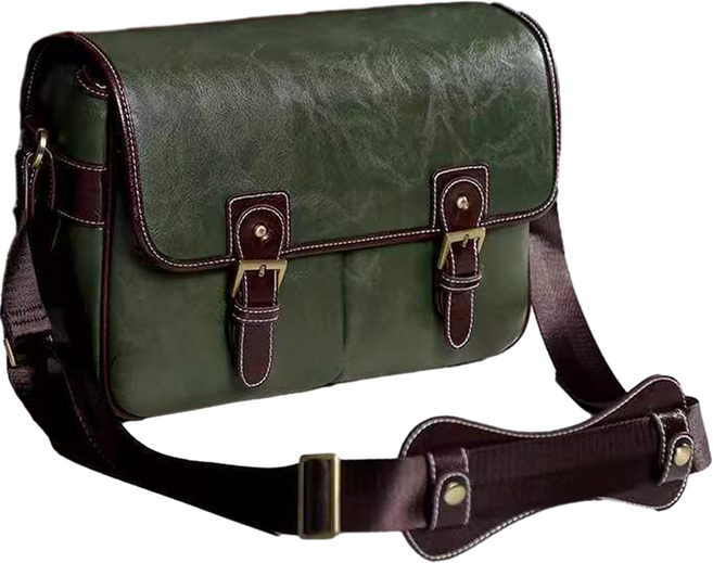 Delirium 復古皮革斜背高級相機肩揹包 大型, 橄欖綠, 1個