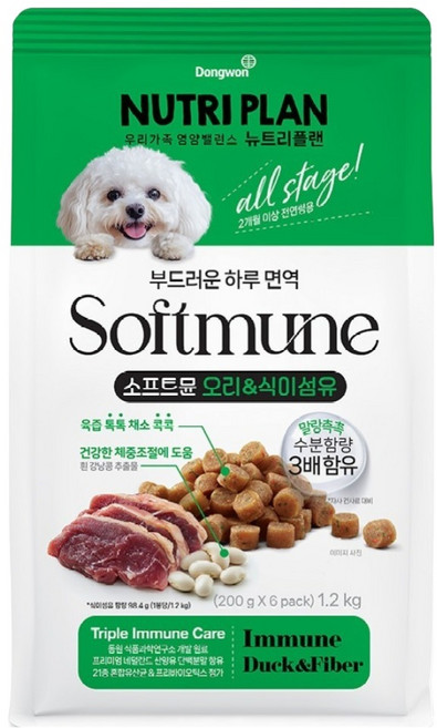 동원뉴트리플랜 전연령 강아지 소프트뮨 사료, 1개, 1.2kg, 오리