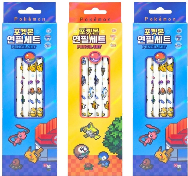 포켓몬 4본 연필 세트, 3팩, 랜덤 발송