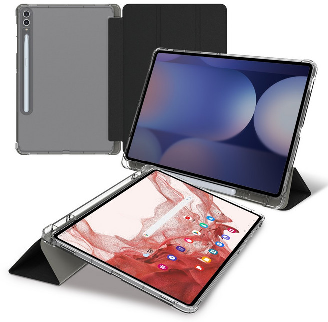 랩씨 태블릿PC 클리어 스마트커버 펜슬 수납 슬림핏 케이스, 사피아노 블랙, 1개