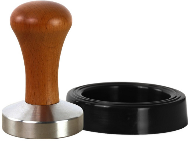 카페리아 비치우드 스텐 커피 탬퍼 53mm + 탬퍼 홀더 세트, 브라운 + 실버(탬퍼), 1세트