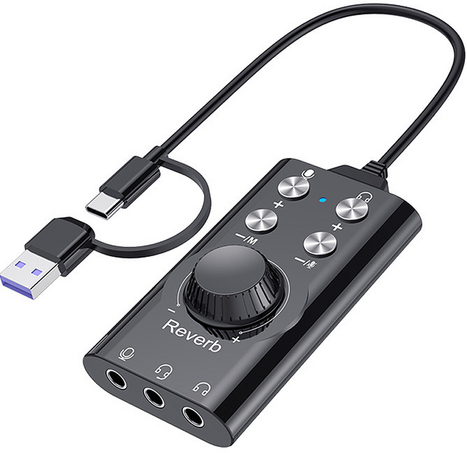 Seekis Type-C to USB 直播美聲器 變聲器 外接式免驅外置聲卡/手機電腦兩用聲音轉接器/USB多功能聲卡 黑色 1個 單一商品