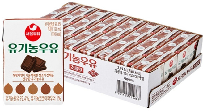 서울우유 유기농 초코우유, 120ml, 32개