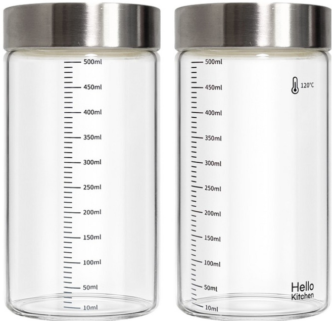 헬로키친 내열유리 눈금 유리병 와이드형, 500ml, 2개