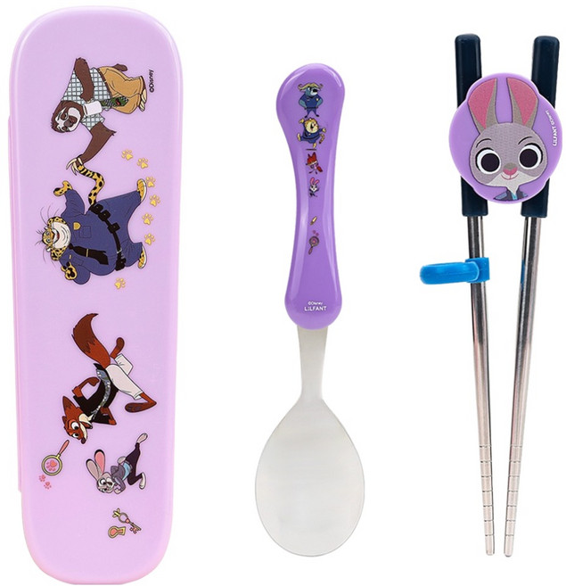 릴팡 아동용 주토피아2 스텐 킨더 2단계 젓가락 스푼글라이더 케이스 세트, 혼합색상, 1세트, 젓가락 + 스푼 + 케이스